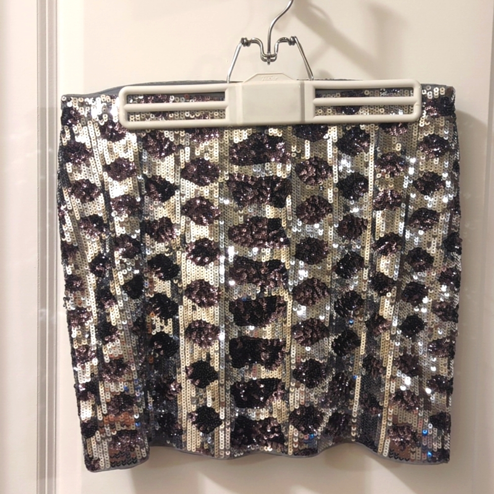 Express Black/Silver Sequin Mini Skirt